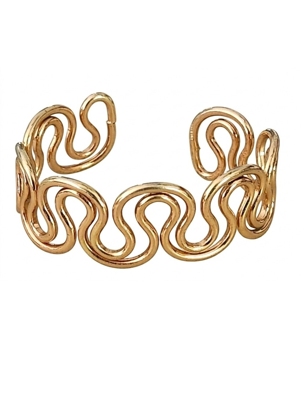Vtg Napier Shiny Gold Tone Flowing Wave Design Open Cuff Bracelet